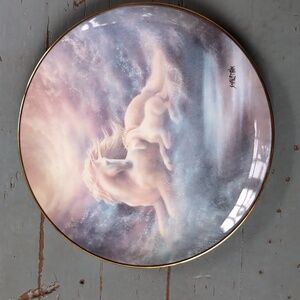 Vintage collectable ceramic unicorn plate by Jack Shalatain
